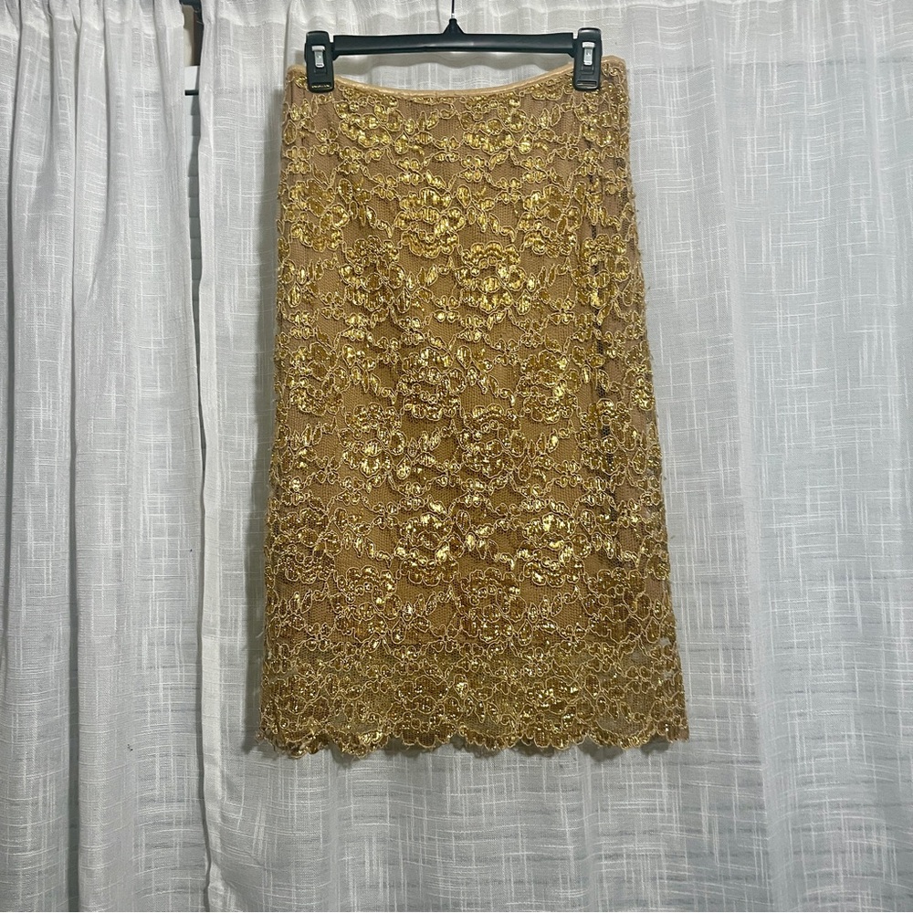 Heart, Moon, Star y2k Gold Sequin Midi Cocktail Skirt💛🌙⭐️ Size Large